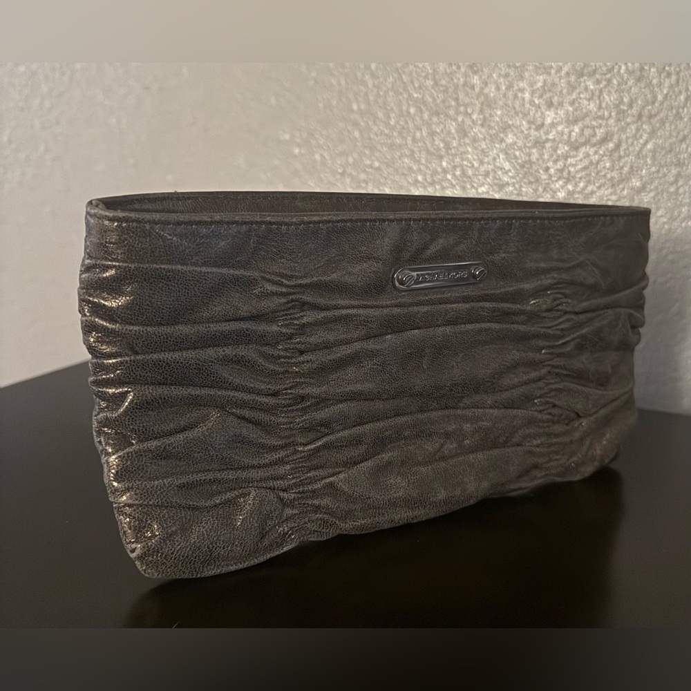 Michael Kors Metallic Ruched Clutch Silver Leather Evening Wristlet Purse - Picture 4 of 5